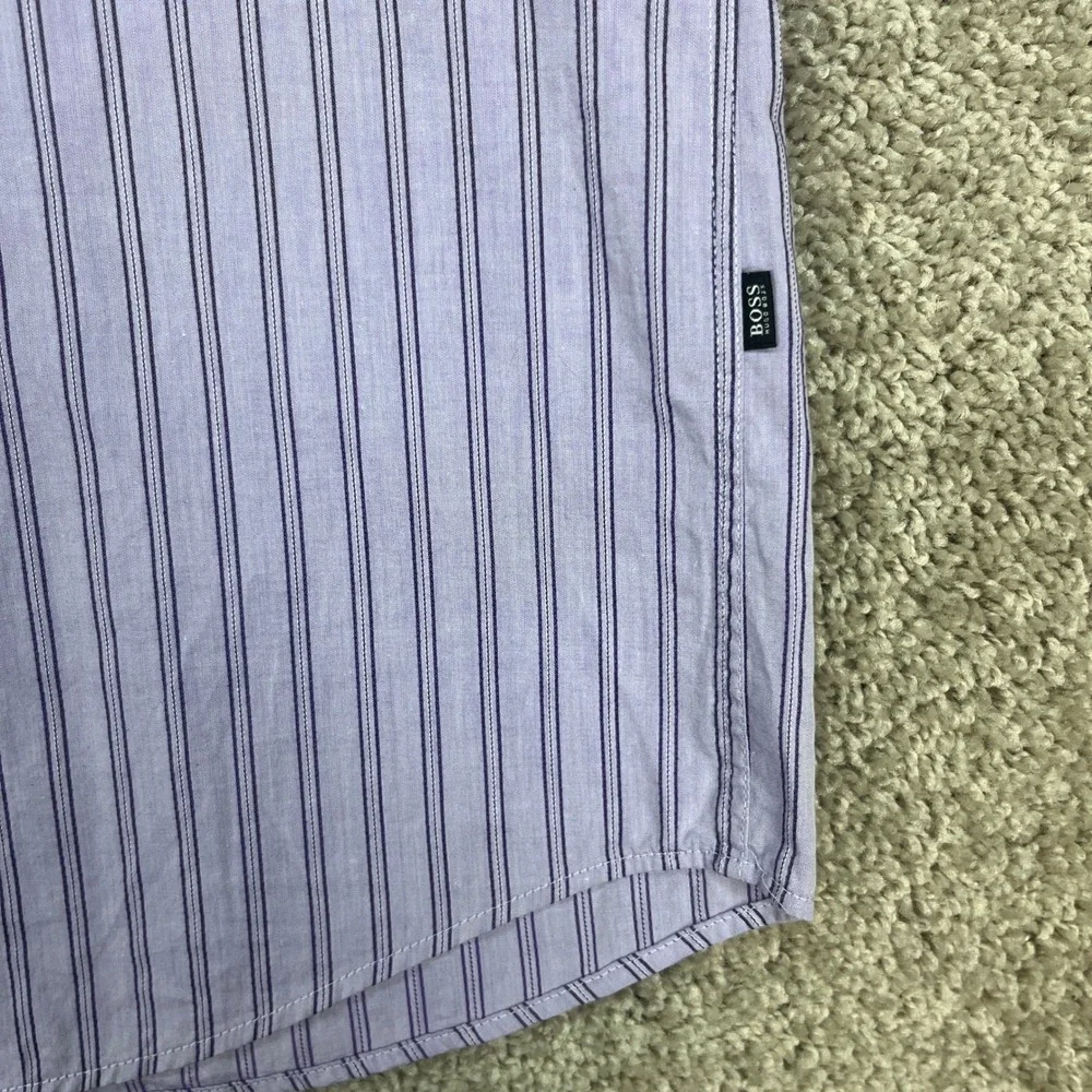 BOSS Hugo Boss Regular Fit Striped Dress Shirt Purple Lavender Mens L Large‎